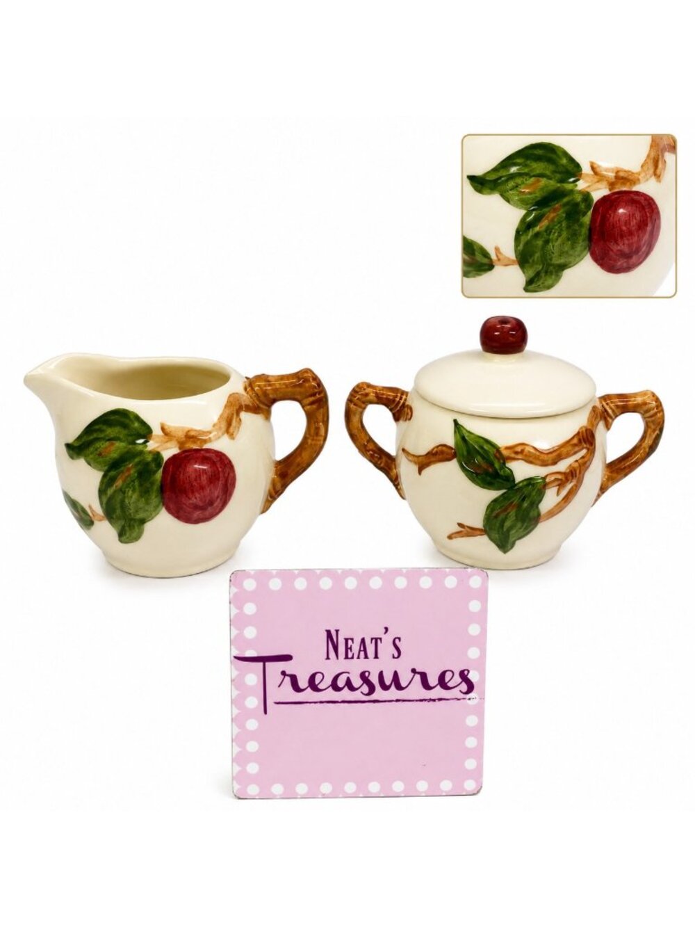 Vintage Franciscan APPLE  California Earthenware Lid Sugar Bowl & Creamer Set